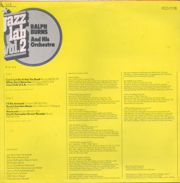 Ralph Burns And His Orchestra - Jazz Lab Vol.2 (LP, Album, Mono, RE)