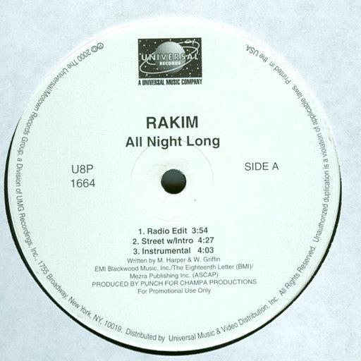 Rakim : All Night Long / Uplift (12", Promo)