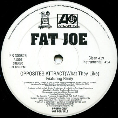 Fat Joe Featuring Remy Martin : Opposites Attract (What They Like) (12", Promo)