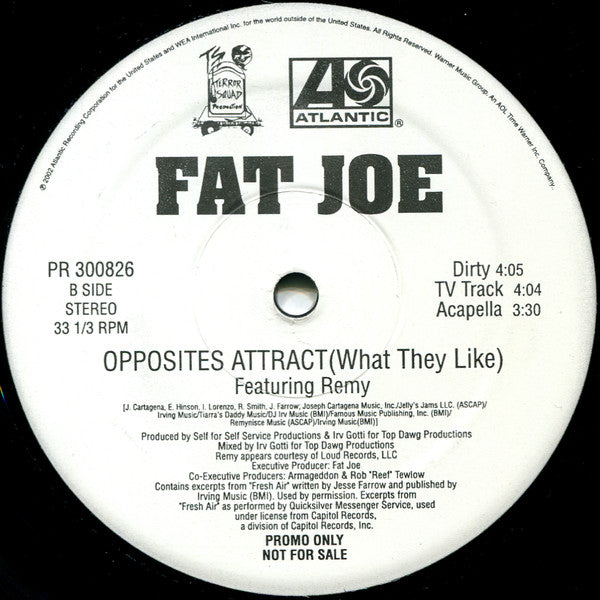 Fat Joe Featuring Remy Martin : Opposites Attract (What They Like) (12", Promo)