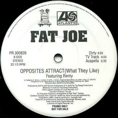 Fat Joe Featuring Remy Martin : Opposites Attract (What They Like) (12", Promo)