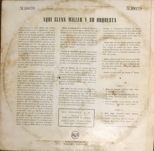 Glenn Miller And His Orchestra : Aquí Glenn Miller Y Su Orquesta (LP, Comp)