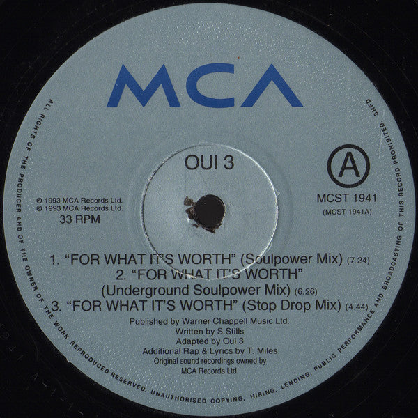 Oui 3 : For What It's Worth (Soulpower Mix) (12", Single)