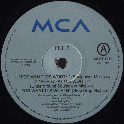 Oui 3 : For What It's Worth (Soulpower Mix) (12", Single)