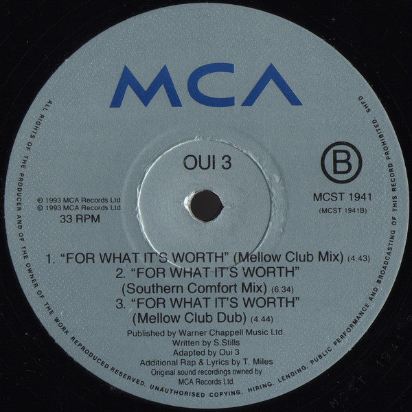 Oui 3 : For What It's Worth (Soulpower Mix) (12", Single)