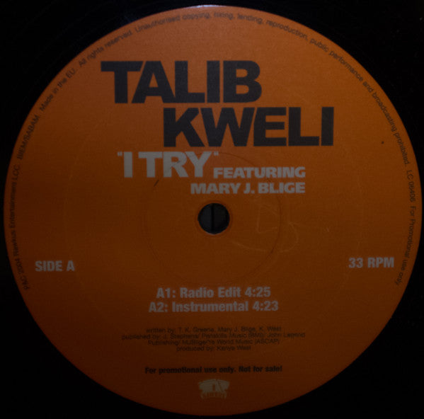 Talib Kweli Featuring Mary J. Blige : I Try (12", Promo)