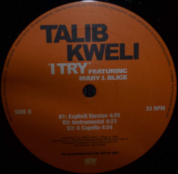 Talib Kweli Featuring Mary J. Blige : I Try (12", Promo)