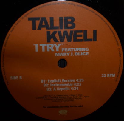 Talib Kweli Featuring Mary J. Blige : I Try (12", Promo)
