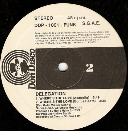 Delegation - Where's The Love (We Used To Know) (12")