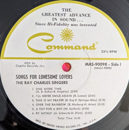 The Ray Charles Singers - Songs For Lonesome Lovers (LP, Album, Mono, Club, Gat)