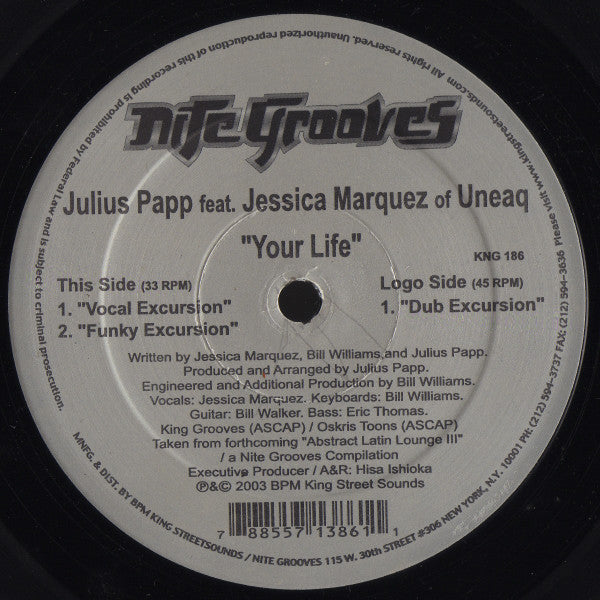 Julius Papp Feat. Jessica Marquez : Your Life (12")