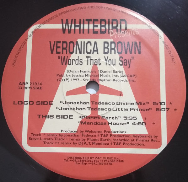 Whitebird Presents Veronica Brown : Words That You Say (12")