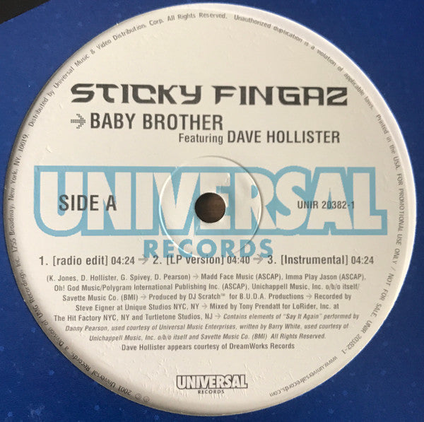 Sticky Fingaz - Baby Brother / Licken Off In Hip Hop (12", Promo)