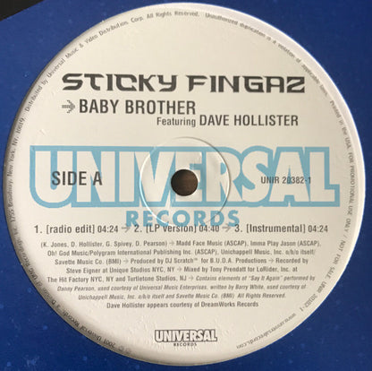 Sticky Fingaz - Baby Brother / Licken Off In Hip Hop (12", Promo)