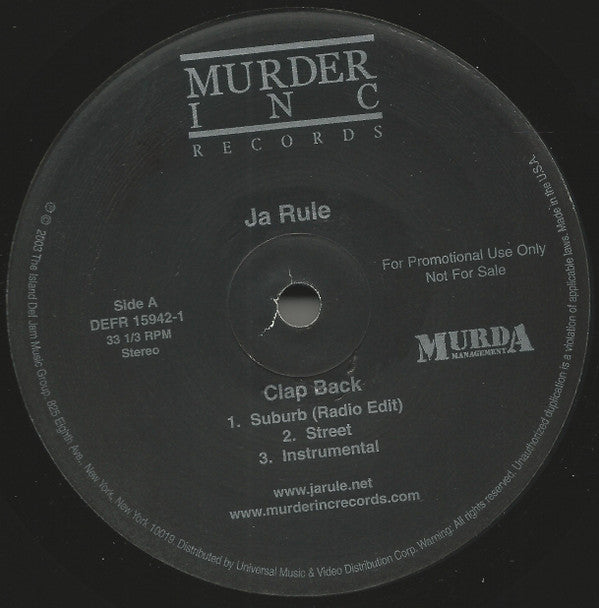 Ja Rule : Clap Back / The Crown (12", Promo)