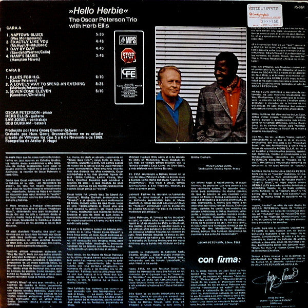 The Oscar Peterson Trio With Herb Ellis : Hello Herbie (LP, Album, RE)
