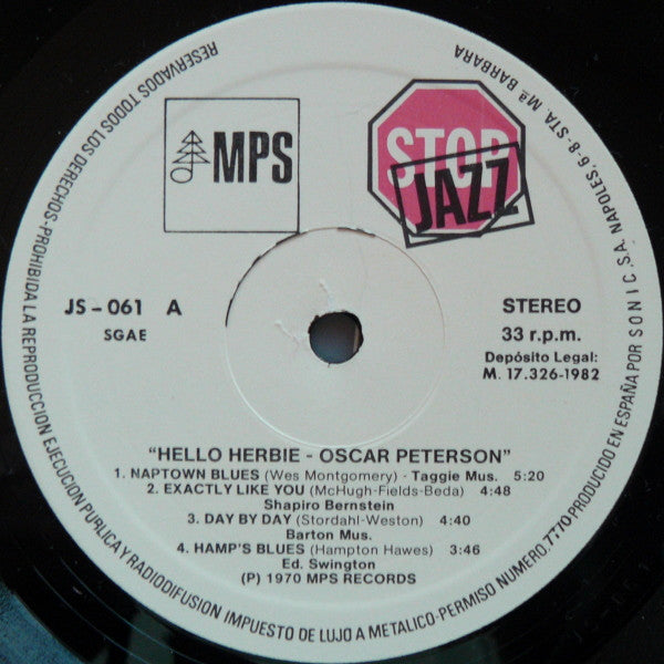 The Oscar Peterson Trio With Herb Ellis : Hello Herbie (LP, Album, RE)