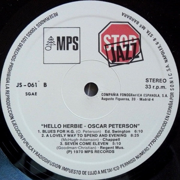 The Oscar Peterson Trio With Herb Ellis : Hello Herbie (LP, Album, RE)