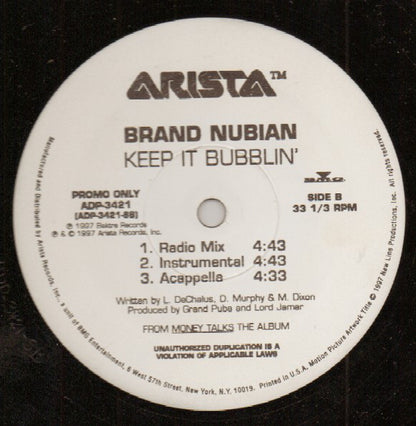Angie Stone And Devox / Brand Nubian - Everyday / Keep It Bubblin' (12", Promo)