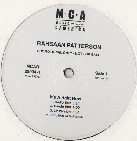 Rahsaan Patterson : It's Alright Now (12", Promo)