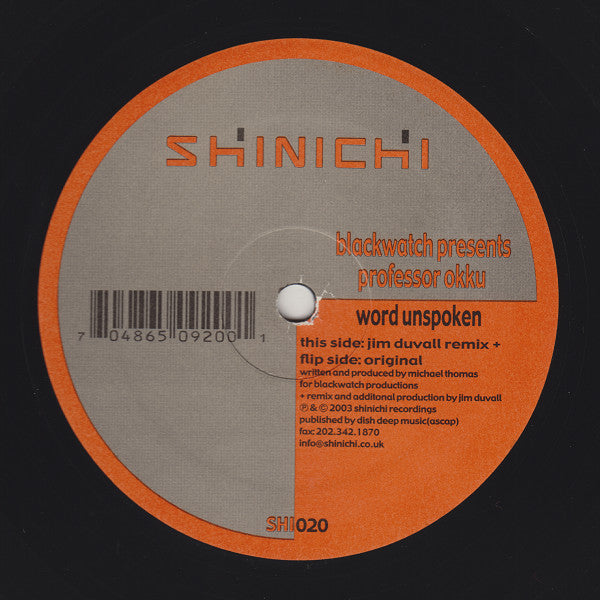 Blackwatch Presents Professor Okku : Word Unspoken (2x12")