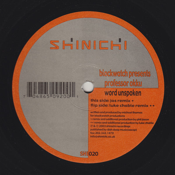 Blackwatch Presents Professor Okku : Word Unspoken (2x12")