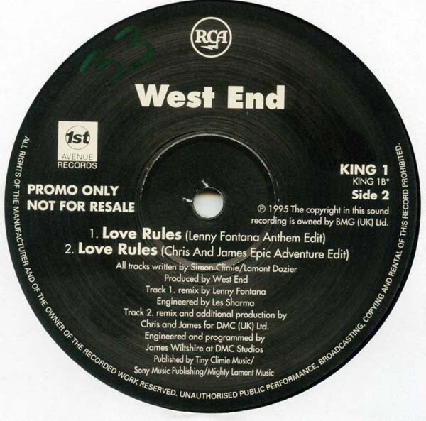 West End : Love Rules (12", Promo)