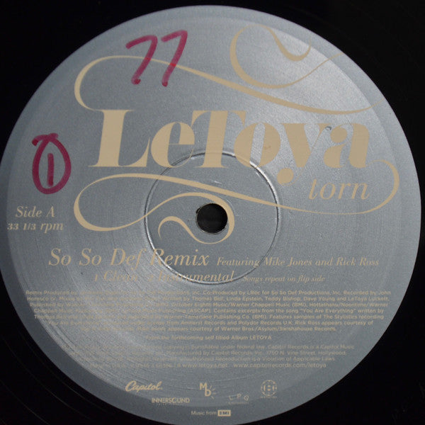 LeToya Featuring Mike Jones & Rick Ross - Torn (So So Def Remix) (12")