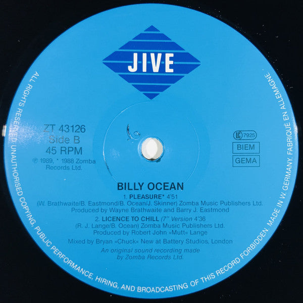 Billy Ocean : Licence To Chill (12", Maxi)