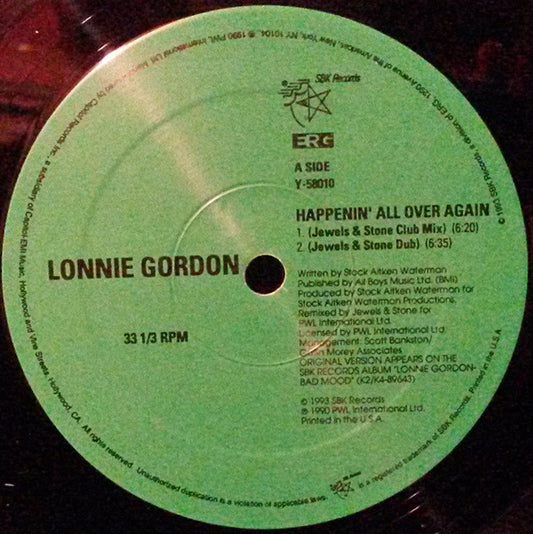 Lonnie Gordon : Happenin' All Over Again (U.K. Mixes) (12", Ltd)