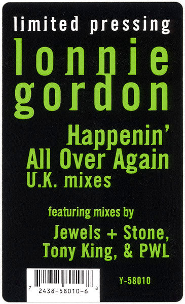 Lonnie Gordon : Happenin' All Over Again (U.K. Mixes) (12", Ltd)