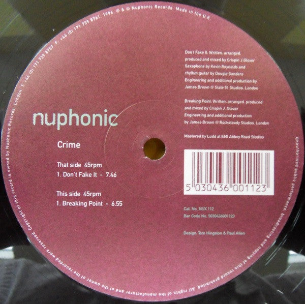 Crime : Don't Fake It / Breaking Point (12", Single)