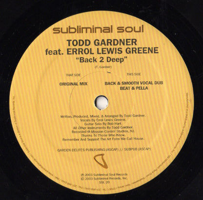 Todd Gardner Feat. Errol Lewis Greene : Back 2 Deep (12")