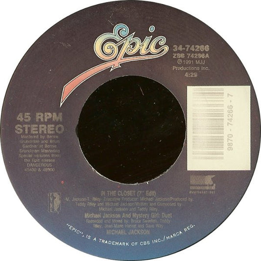 Michael Jackson And Mystery Girl : In The Closet (7", Single)