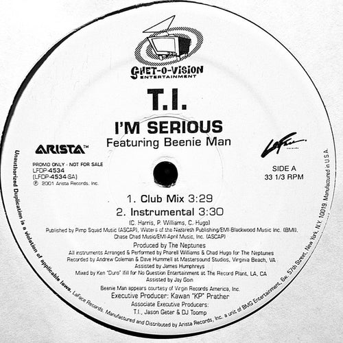 T.I* Featuring Beenie Man - I'm Serious (12", Promo)