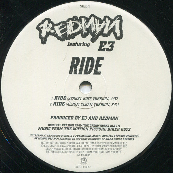 Redman Featuring E3  - Ride (12", Promo)