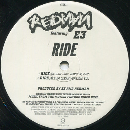 Redman Featuring E3  - Ride (12", Promo)