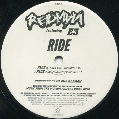 Redman Featuring E3  - Ride (12", Promo)