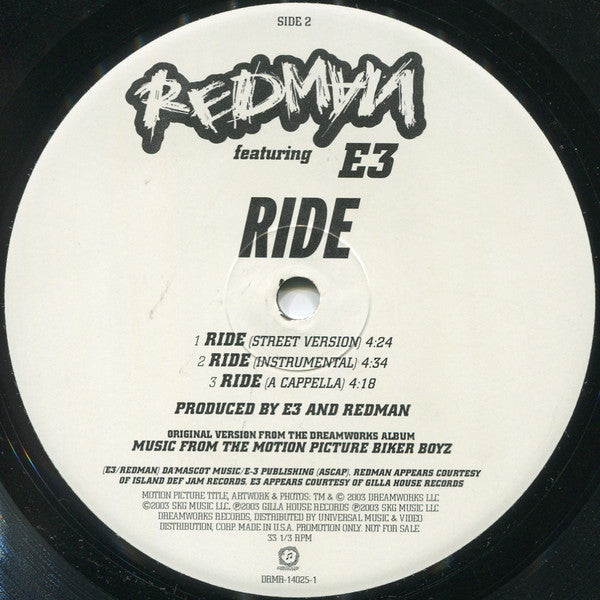 Redman Featuring E3  - Ride (12", Promo)
