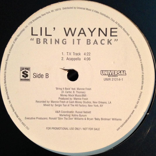 Lil Wayne : Bring It Back (12", Promo)