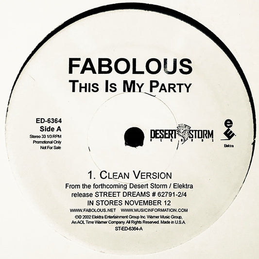 Fabolous : This Is My Party (12", Promo)
