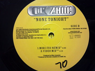 Lil' Zane : None Tonight (Remixes) (12", Maxi, Promo)