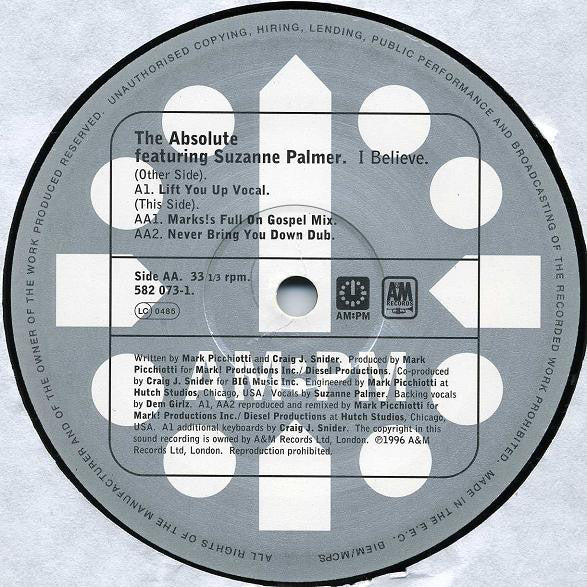 The Absolute Featuring Suzanne Palmer - I Believe (Mark Picchiotti Mixes) (12")