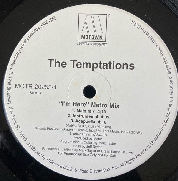 The Temptations - I'm Here (Metro Mix) (12", Promo)