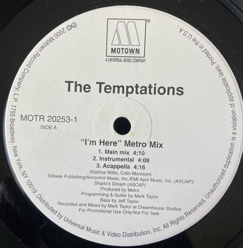 The Temptations - I'm Here (Metro Mix) (12", Promo)