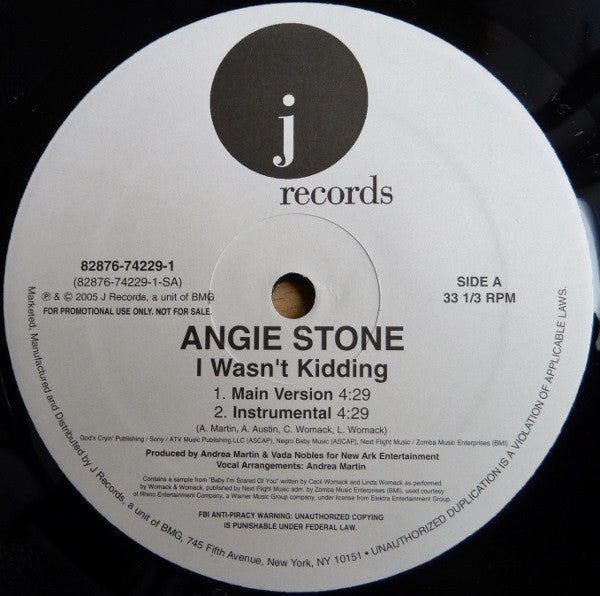 Angie Stone : I Wasn't Kidding (12", Promo)