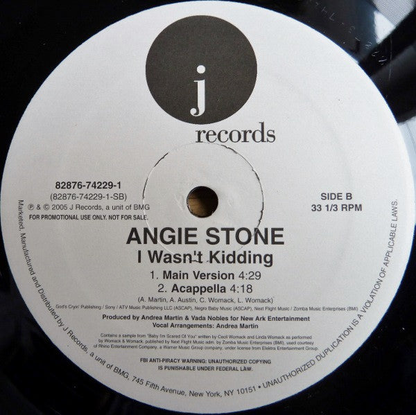 Angie Stone : I Wasn't Kidding (12", Promo)