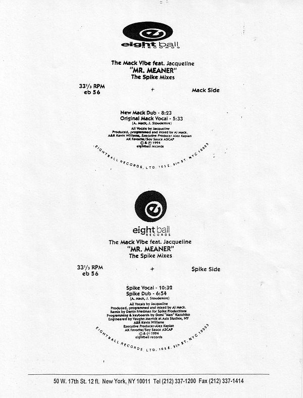 The Mack Vibe Feat. Jacqueline : Mr. Meaner (The Spike Mixes) (12", TP)