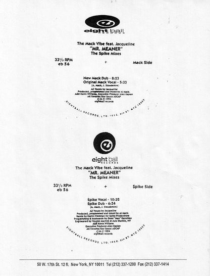The Mack Vibe Feat. Jacqueline : Mr. Meaner (The Spike Mixes) (12", TP)
