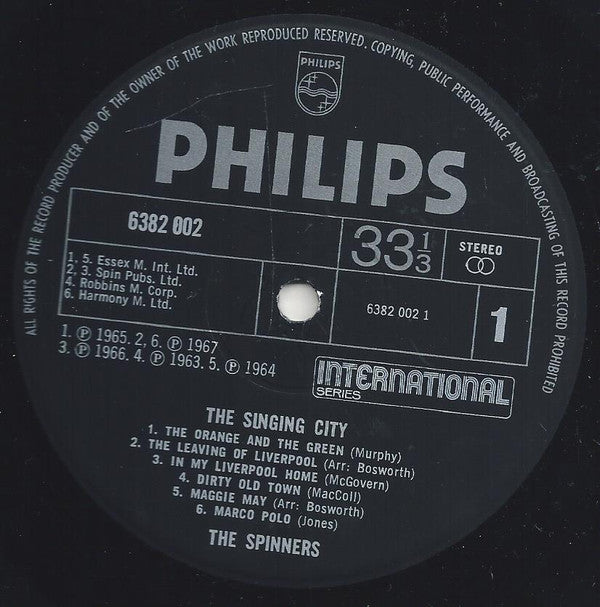 The Spinners : The Singing City (LP, Comp, Bla)